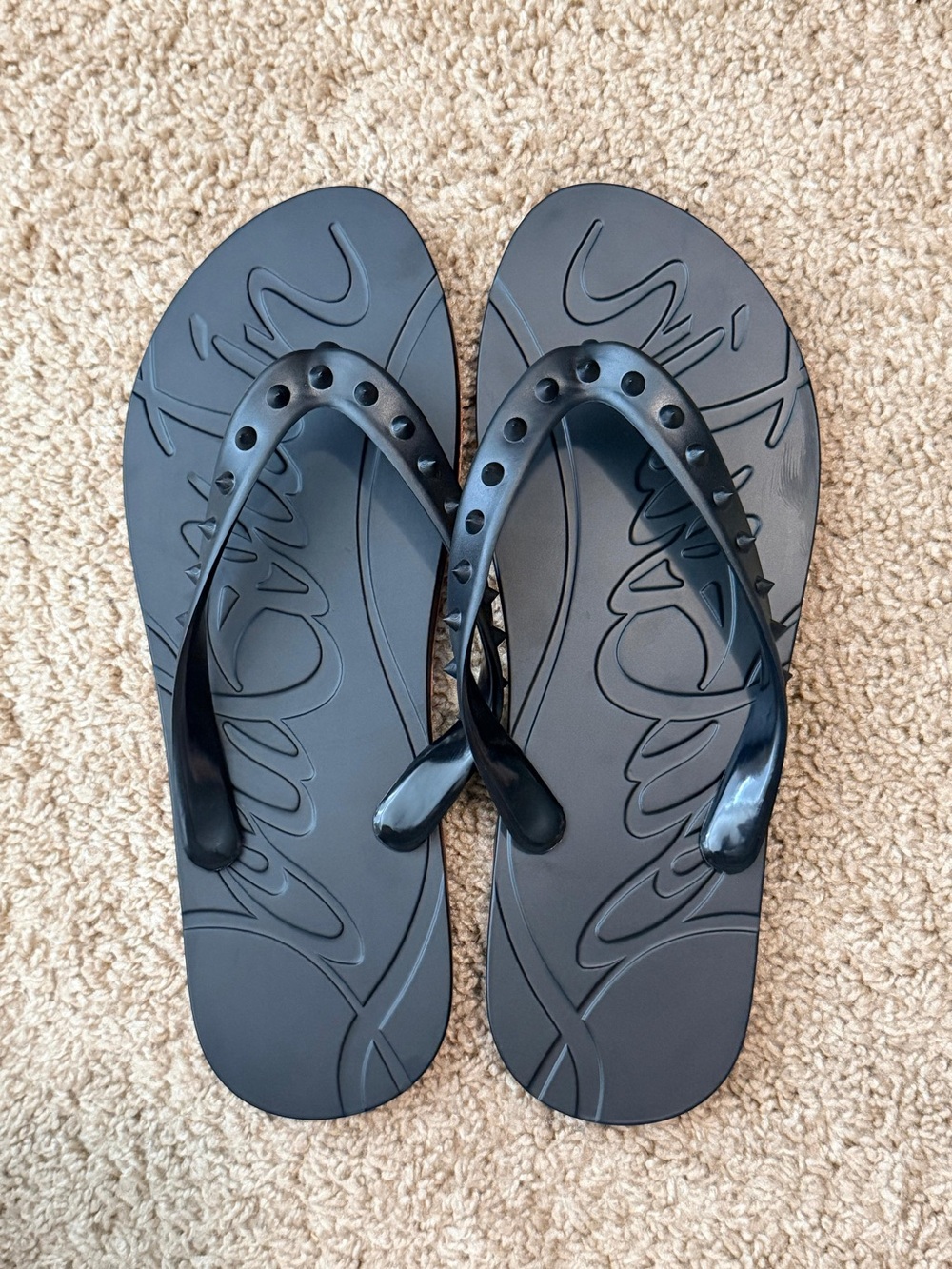 Christian Louboutin Black Studded Flip Flop Sandals